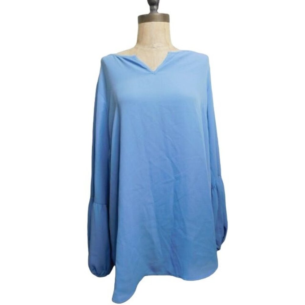 Joan Rivers Size M Medium Vneck Blue Long blouson Sleeve Blouse Top